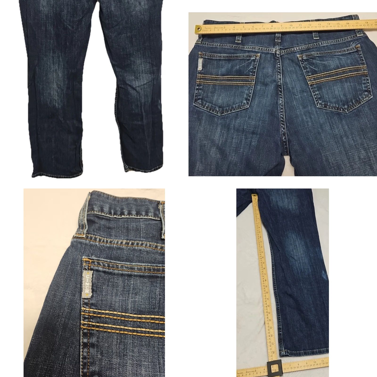 Vintage Cinch Jeans Men Dark Wash 36x30 Straight Leg Western Cotton Blend Stretch Button Fly Zip Belted Regular Fit Blue Mens Jeans Size US 36 / EU 52 - 8 Thumbnail