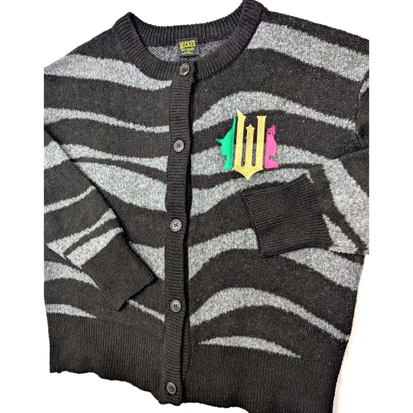 Vintage WICKED Paul Tazewell Cardigan Size L Black Striped Wizard Oz Cozy Soft Stretch Size L / US 10 / IT 46 - 2 Thumbnail