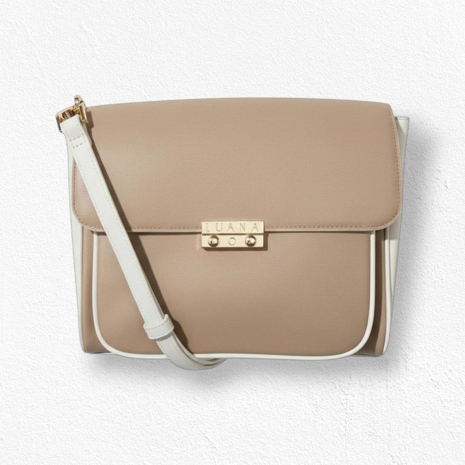 LUANA Italy Beige Leather Crossbody Bag Gold Hardware