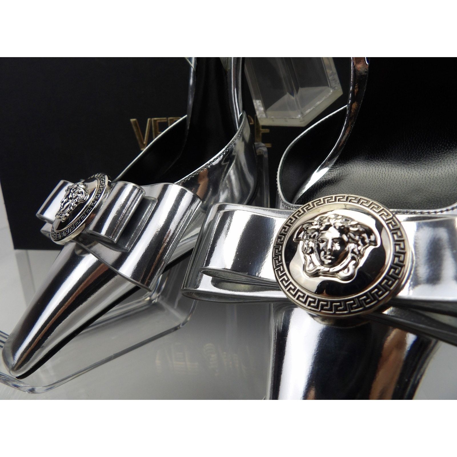 Versace VERSACE SILVER LEATHER COIN MEDUSA HEAD SANDALS PUMPS 36 ITA Size US 6 / IT 36 - 2 Thumbnail