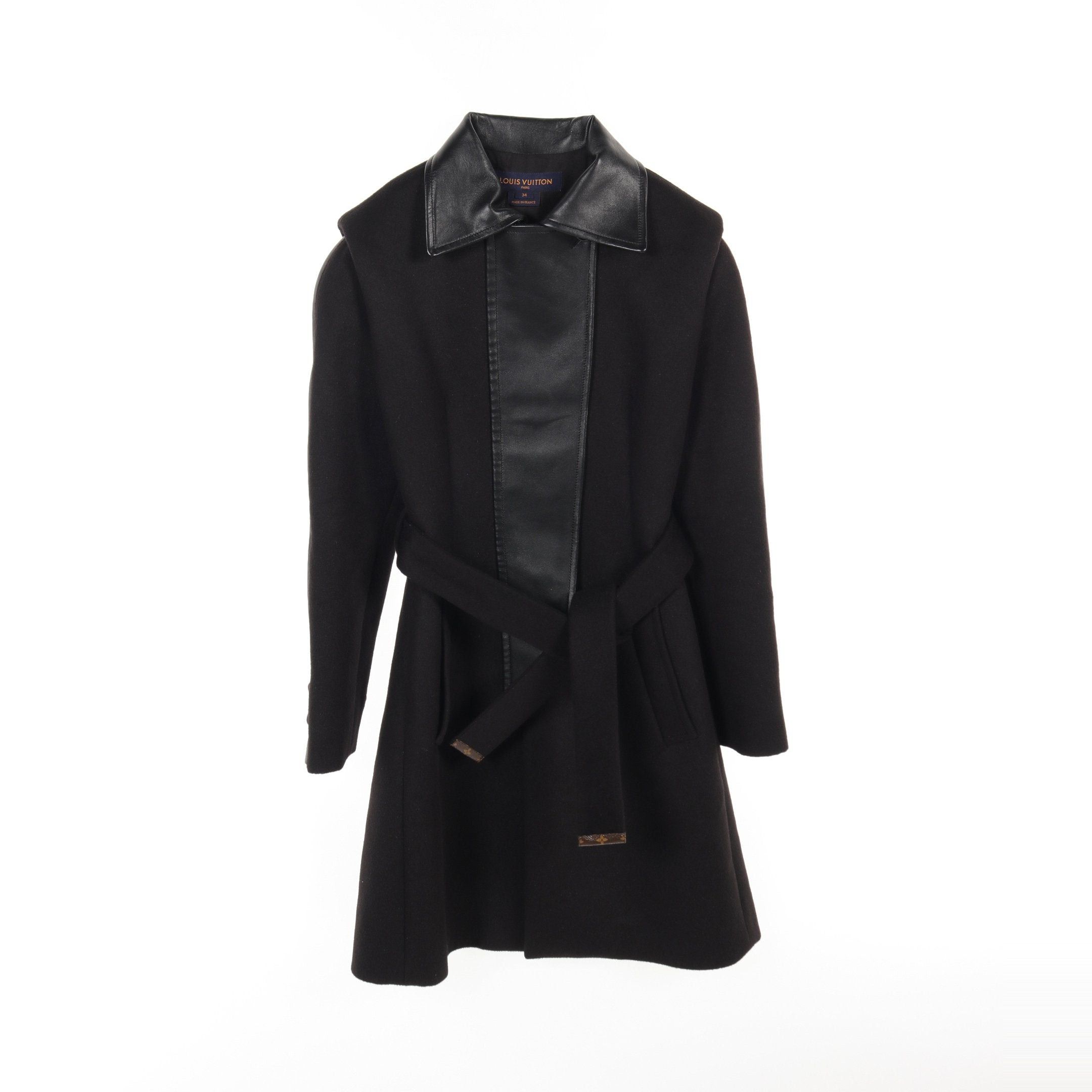 Louis Vuitton Louis Vuitton Coat Wool Angola Fiber Black Leather Switching Size ONE SIZE - 1 Thumbnail