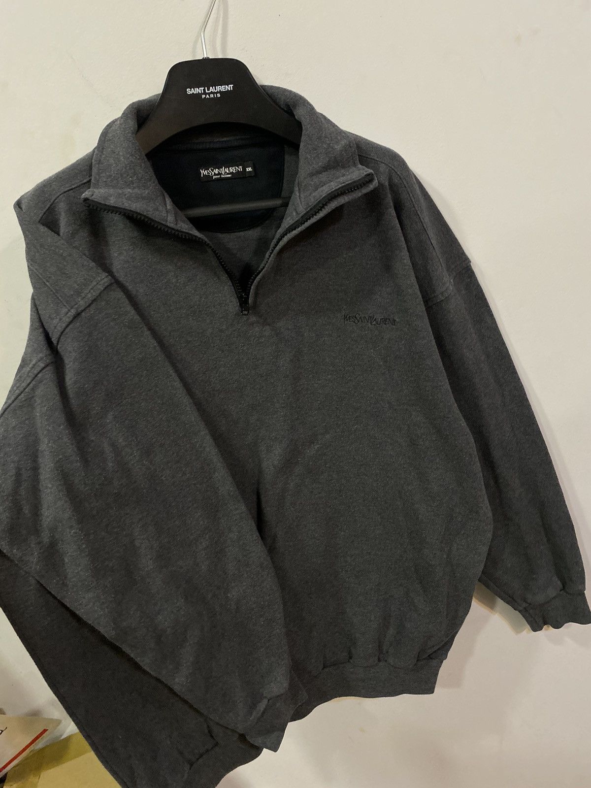 Yves Saint Laurent 90’s YSL Sweatshirt 1/4 Zip Grey YSL Sweater Size US XL / EU 56 / 4 - 15 Thumbnail
