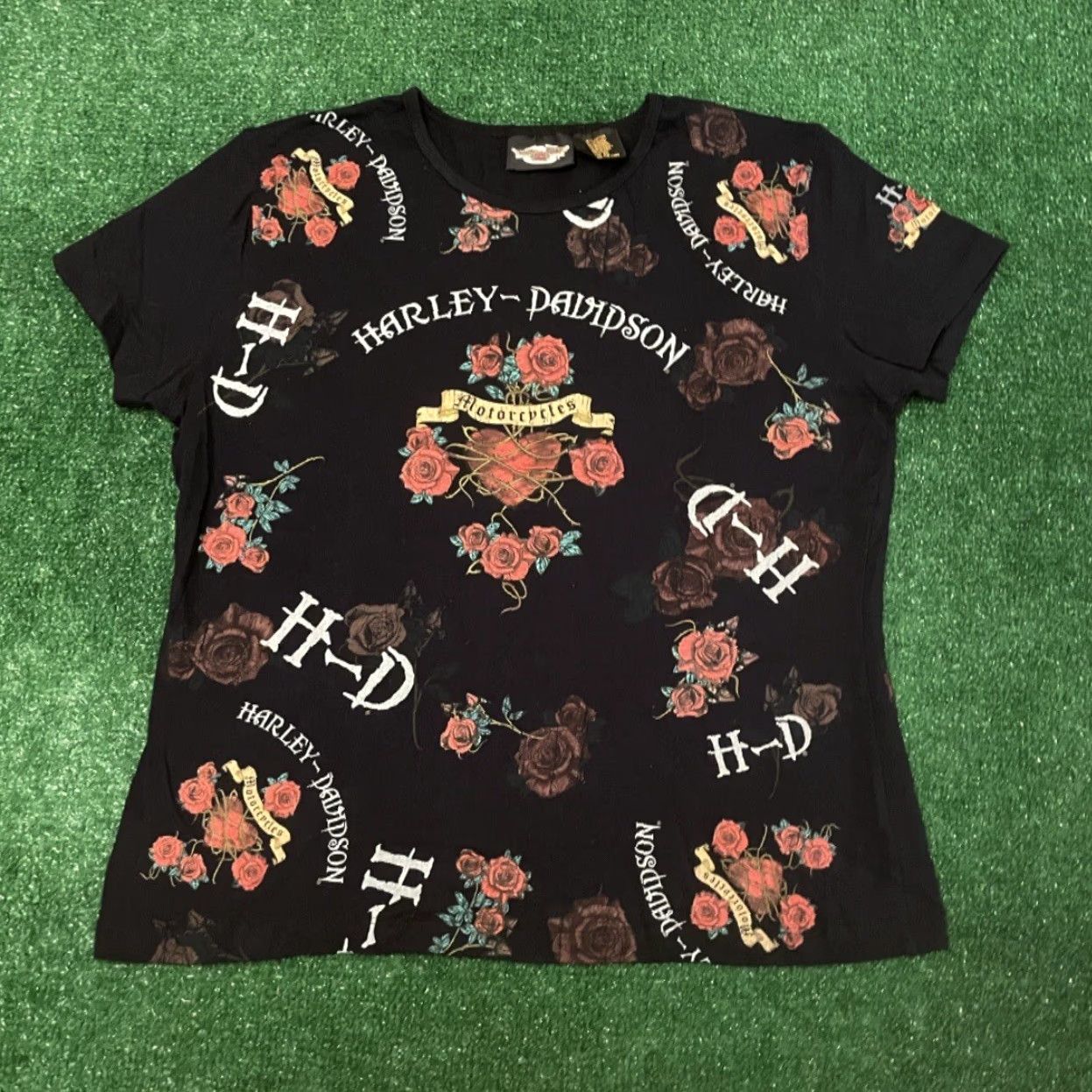 Harley Davidson VINTAGE Harley-Davidson Rose All Over Print Biker Shirt Womens XL 90s Y2k Grunge Motorcycle Black Shirt Size XL / US 12-14 / IT 48-50 - 4 Thumbnail