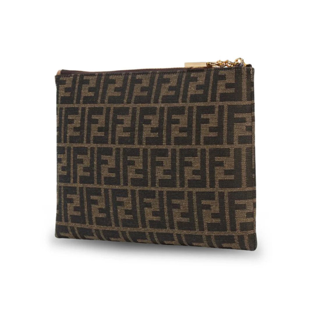 flat baguette pouch tobacco brown ff jacquard fabric pouch FENDI $790 Medium Bag New & also decorated with the FF motif Tobacco brown FF jacquard fabric