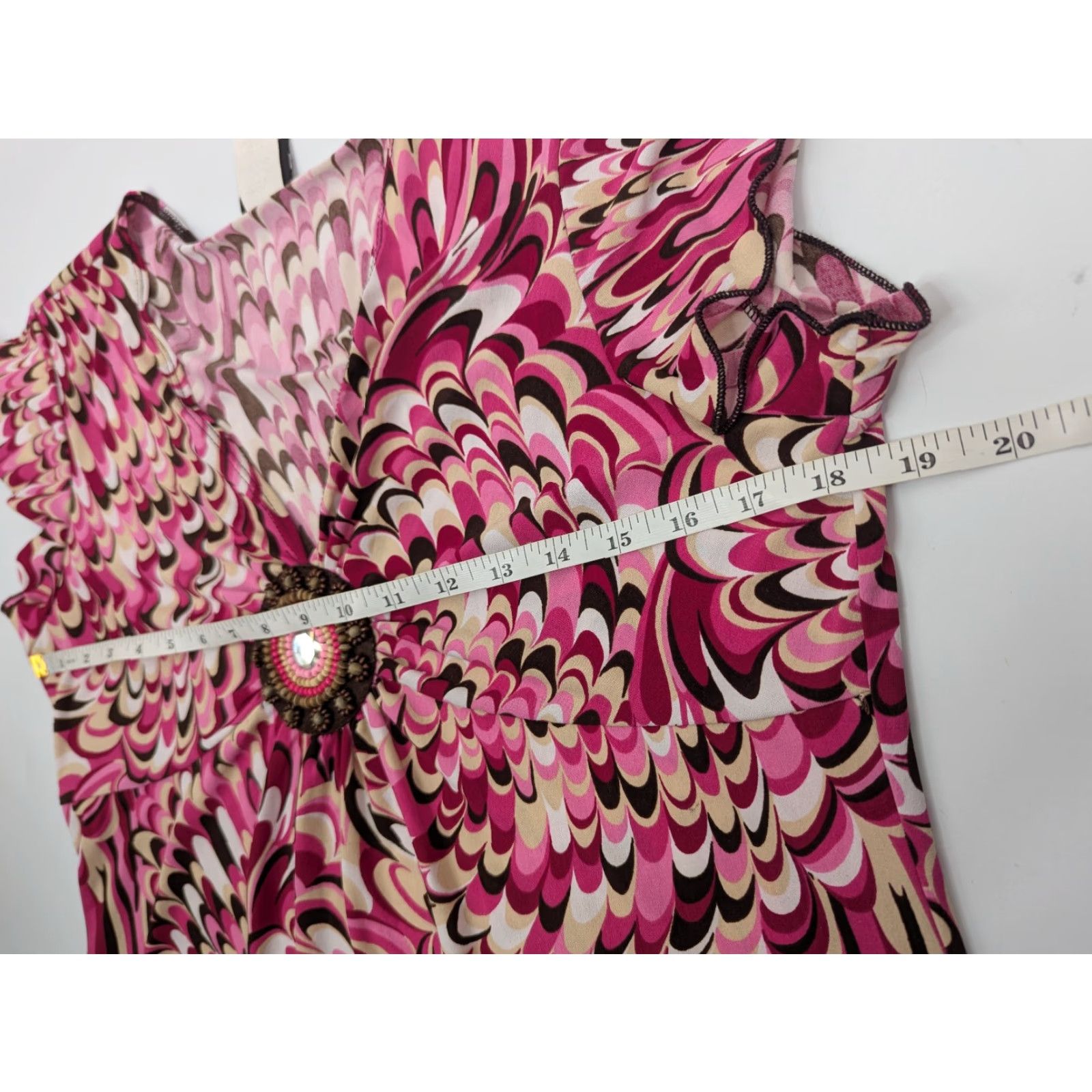Pinko Judy Knapp Blouse Pink Short Flutter Sleeves Beaded V-Neck Geometric Pattern Plus Size L Womens Size L / US 10 / IT 46 - 4 Thumbnail