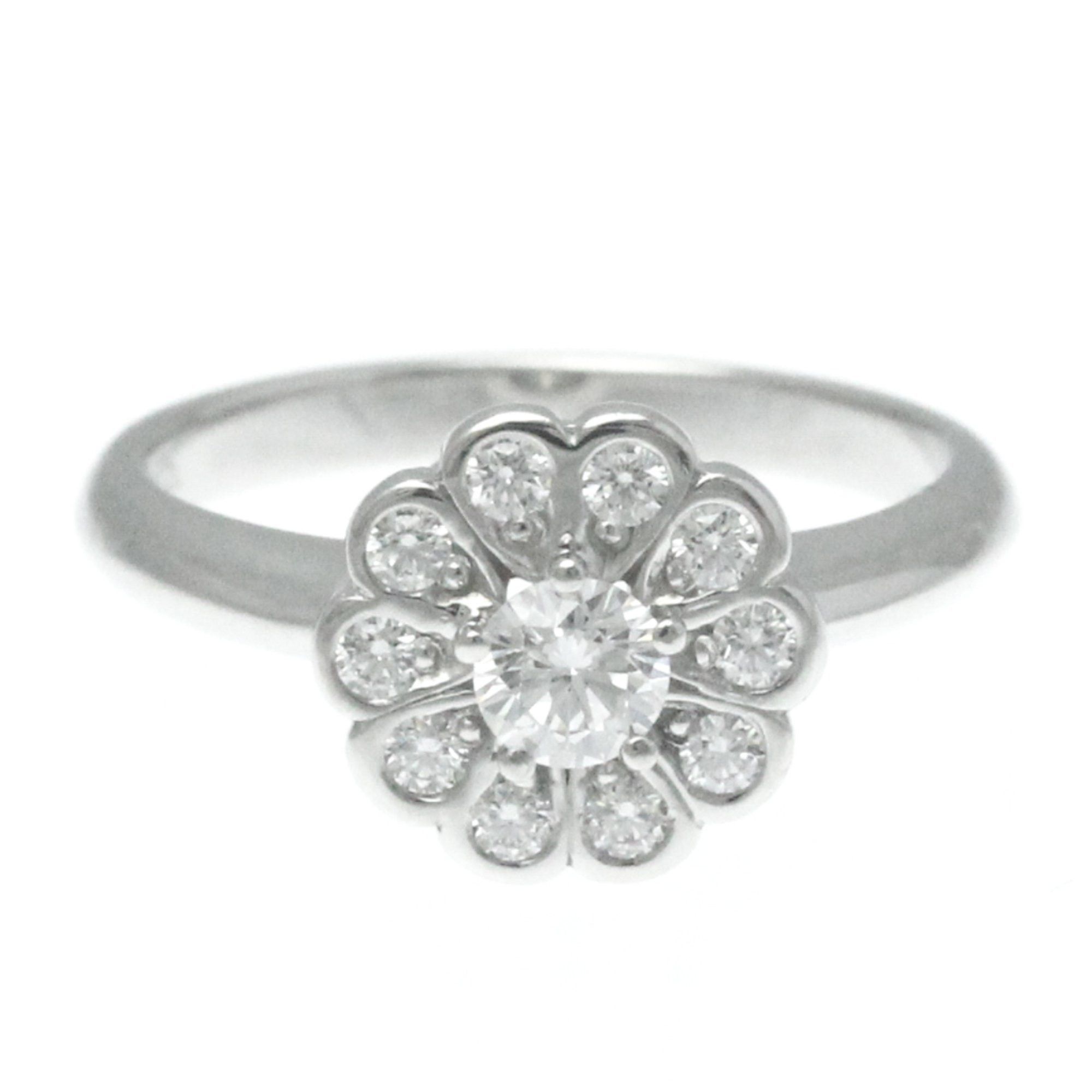 image of Tiffany Co Tiffany Enchant Flower Ring Platinum Fashion Diamond Band Ring Silver, Women's