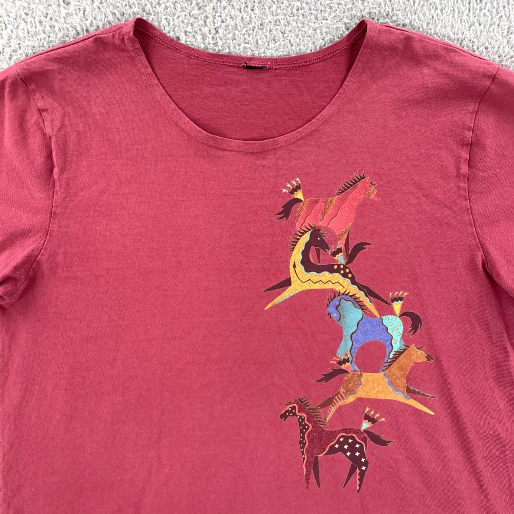 Vintage VINTAGE Red Short Sleeve T Shirt Petroglyph Horse Graphic Print 90s Womens L Size L / US 10 / IT 46 - 5 Thumbnail