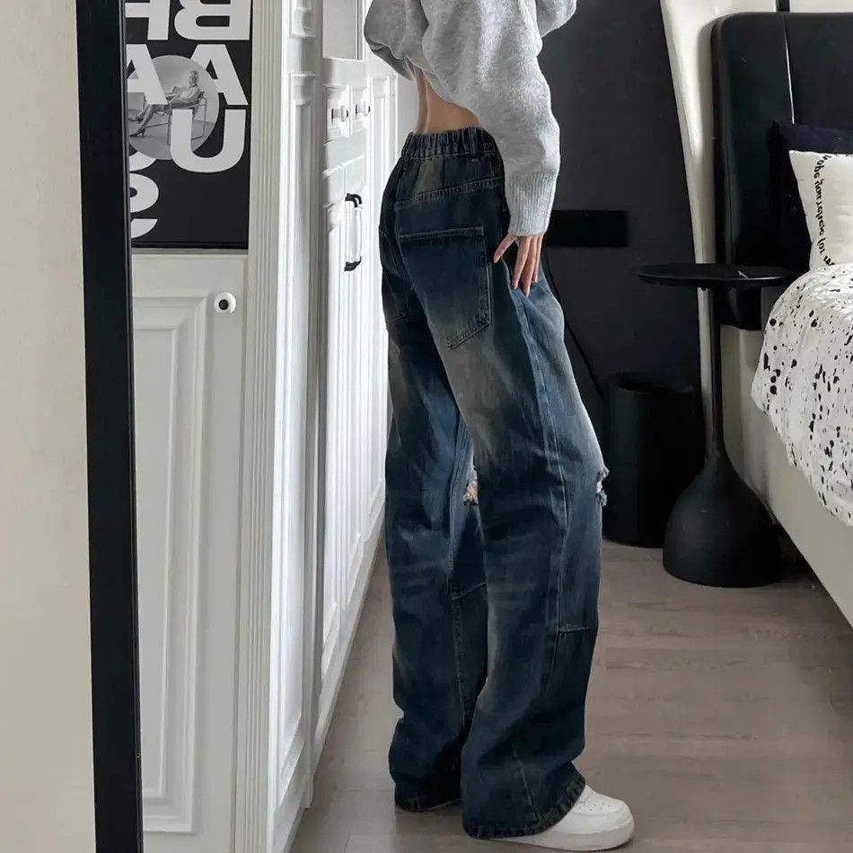 Japanese Brand Retro loose fitting straight leg distressed jeans Size US 32 / EU 48 - 3 Thumbnail