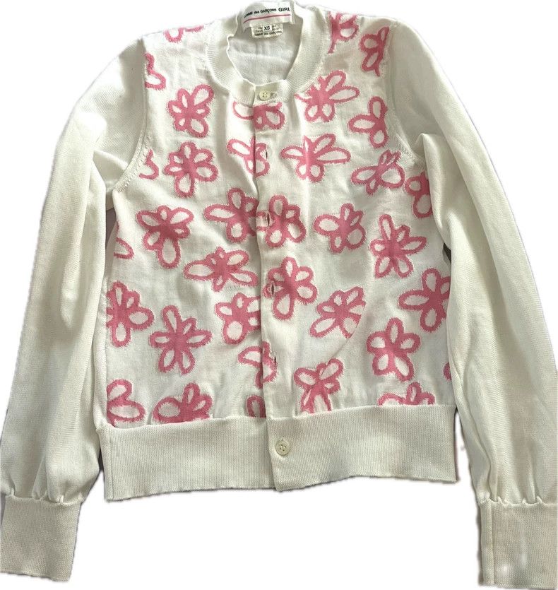 Comme des Garcons Comme Des Garcons Lovely pink and white flower knit cardig Size XS / US 0-2 / IT 36-38 - 1 Thumbnail