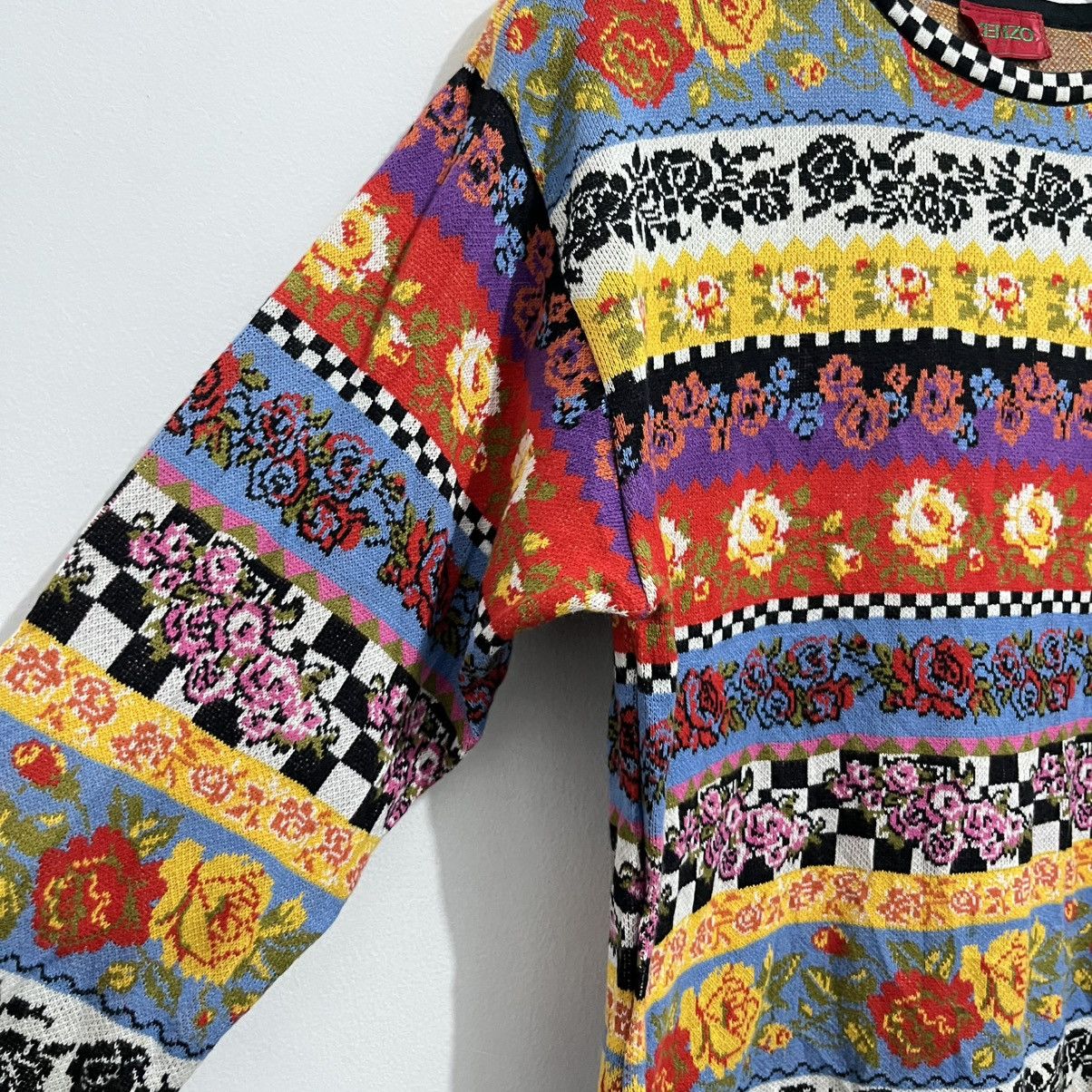 Kenzo Kenzo Vintage Floral Stripe Knit Sweater Size L / US 10 / IT 46 - 5 Thumbnail