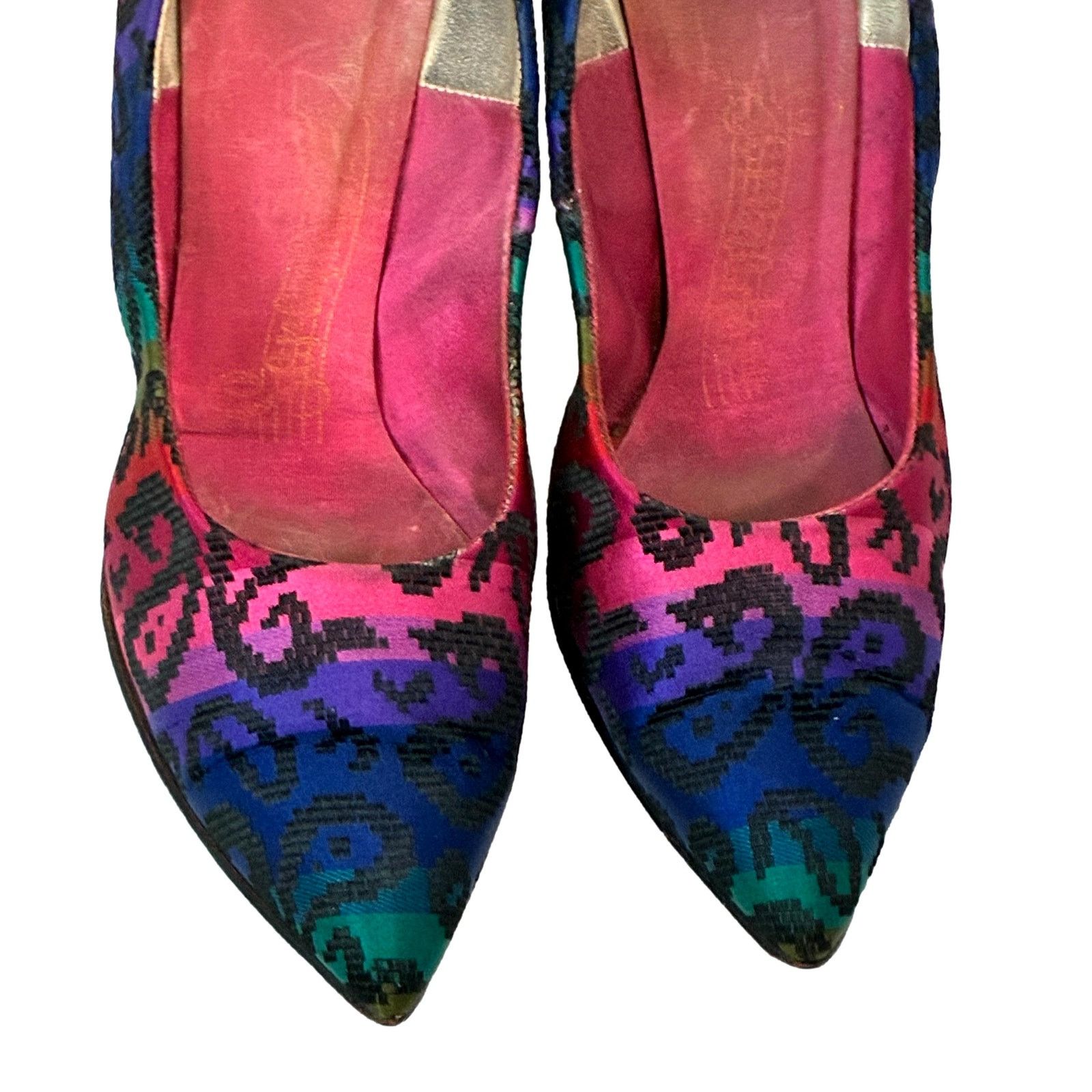 Vintage Vintage 50s Silk Pumps Jewel Tone Pinup Mid Century Shoes 6 Size US 6 / IT 36 - 2 Thumbnail