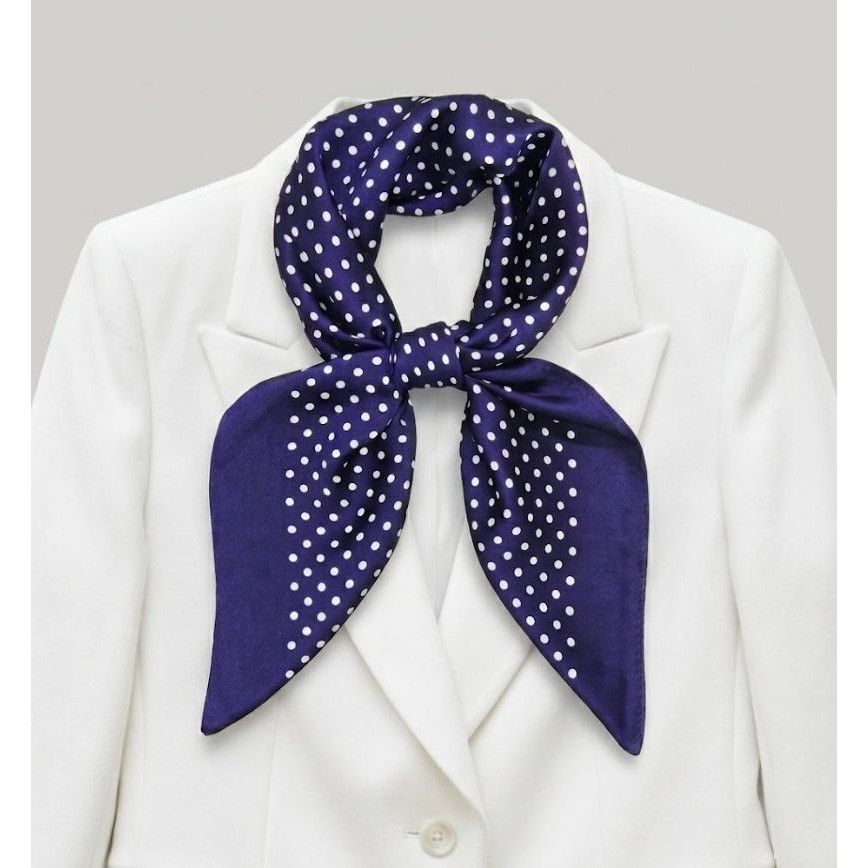 Other ✨Luxury Elegant Silky Scarf Navy Blue Beige Polka Dot Square Size ONE SIZE - 1 Thumbnail