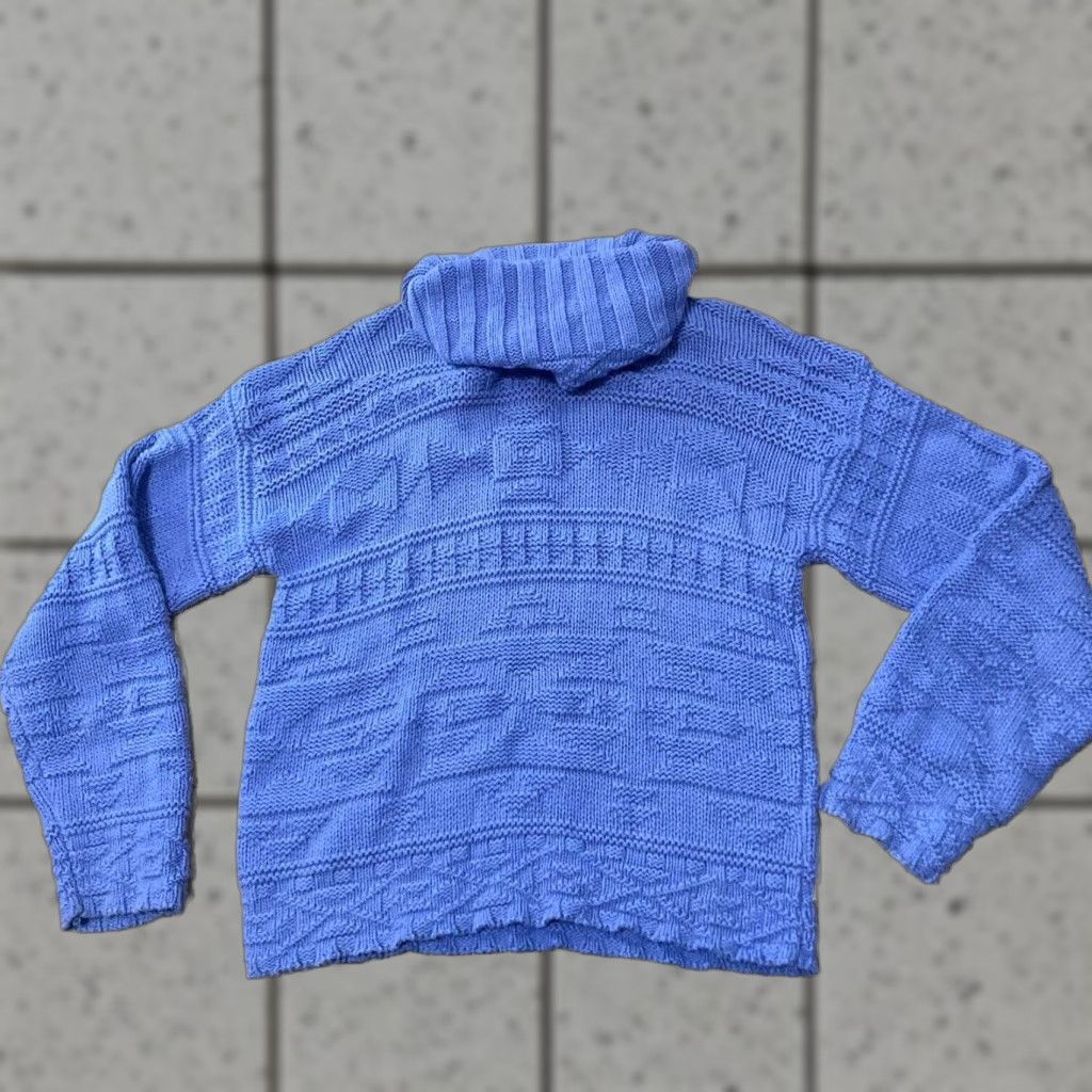 Vintage VINTAGE Turtleneck Sweater Women Small Blue Chunky-Knit Preppy Pullover Knit Modern Classic Decade 90s Womens Size S / US 4 / IT 40 - 1 Thumbnail