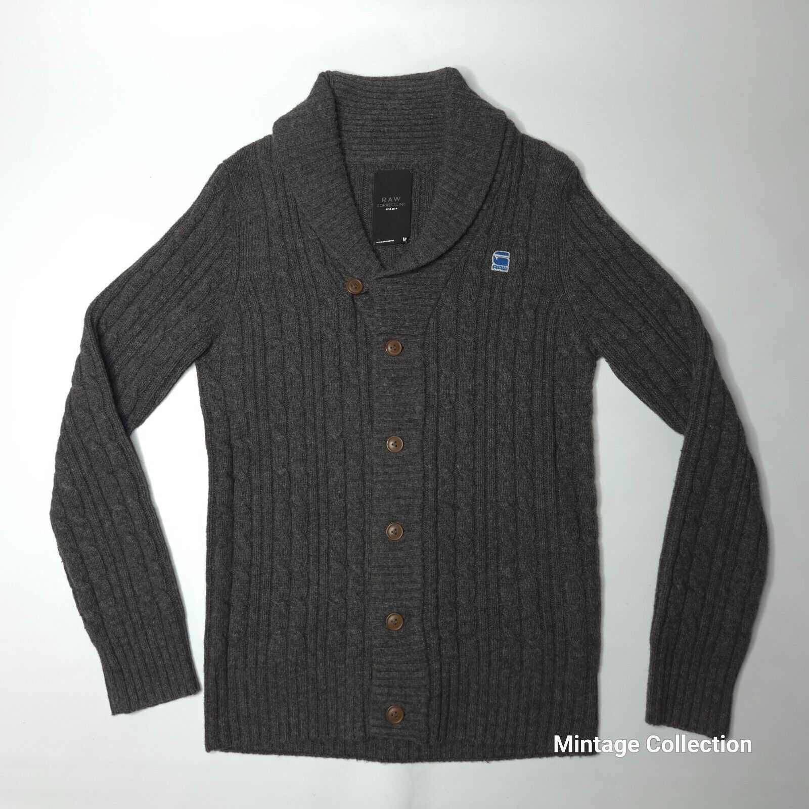 G-Star GSTAR CORRECT LINE GRAY WOOL BORRE SHAWL CARDIGAN CABLE KNIT Size US M / EU 48-50 / 2 - 2 Thumbnail