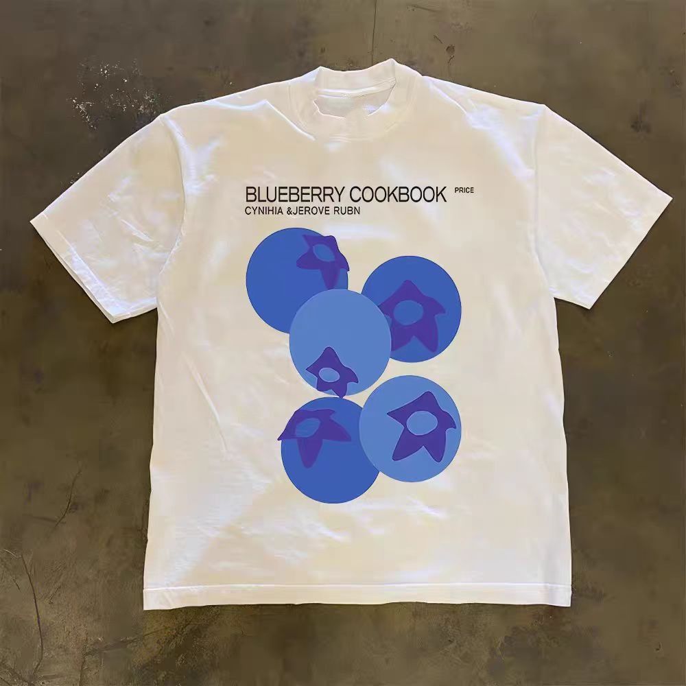 Vintage White street casual retro blueberry print t-shirt Size US M / EU 48-50 / 2 - 1 Thumbnail