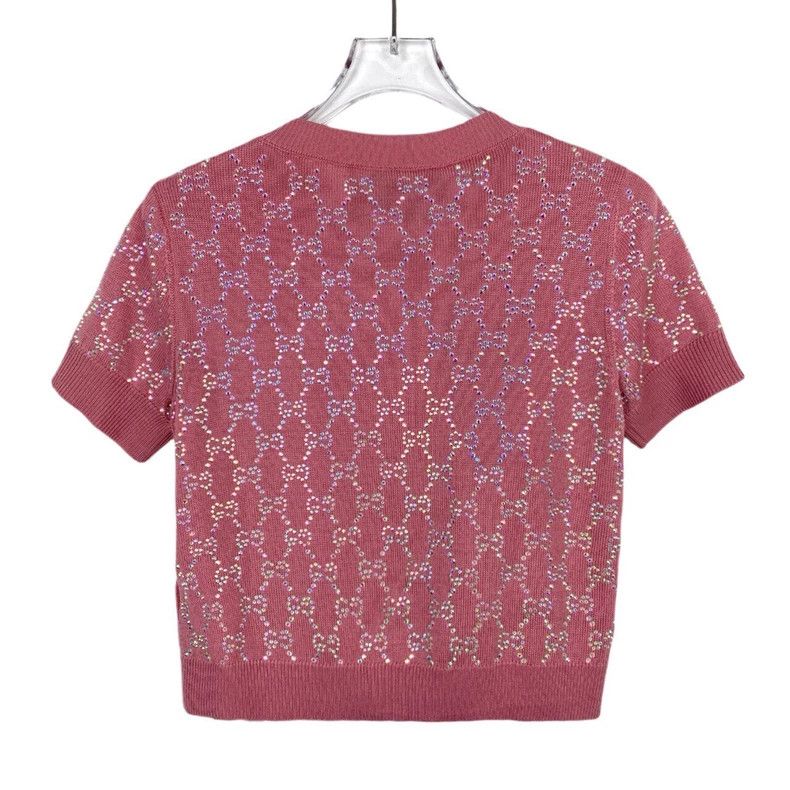 Gucci Gucci Logo old flower full diamond pink round neck wool kni Size US XS / EU 42 / 0 - 2 Thumbnail