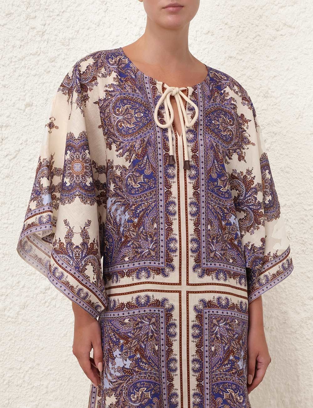 Zimmermann oc11z0525 Ottie Kaftan Midi Dress in Multicolor Size L / US 10 / IT 46 - 6 Thumbnail