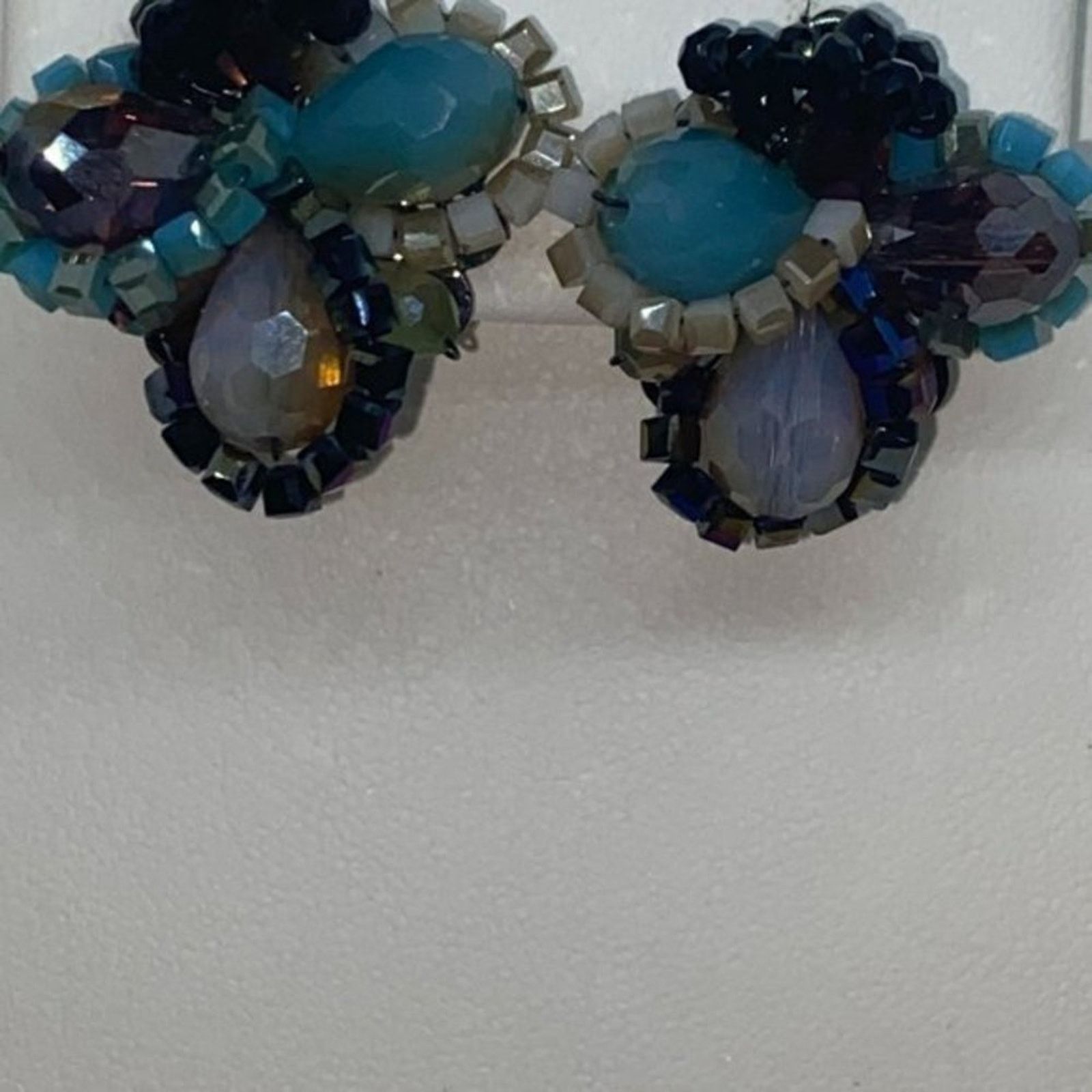 Handmade Multi-tone Blue Beaded Rhinestone Earrings Size ONE SIZE - 4 Thumbnail
