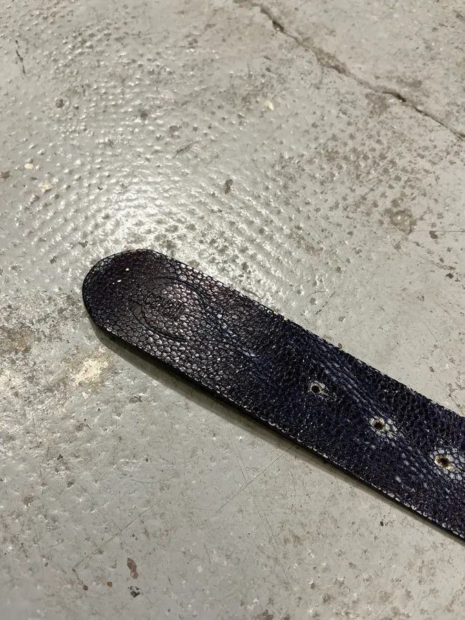 Designer × Roberto Cavalli × Vintage 2000s Cavalli Pave Crown Buckle Blue Aura Leather Belt Size ONE SIZE - 7 Thumbnail