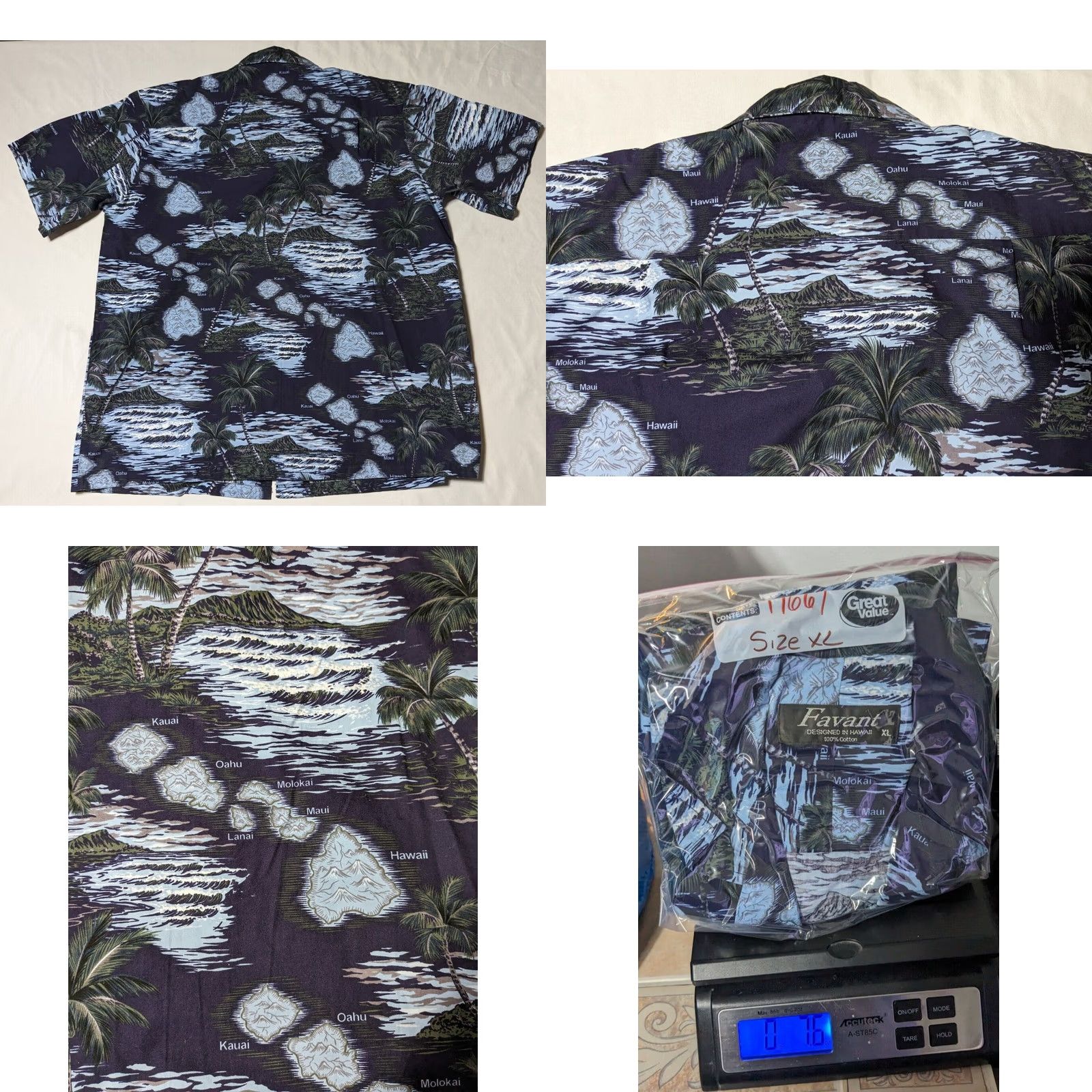Vintage FAVANT Men XL Blue Floral 100% Cotton Hawaii Map Print Hawaiian Camp Shirt Size US XL / EU 56 / 4 - 9 Thumbnail