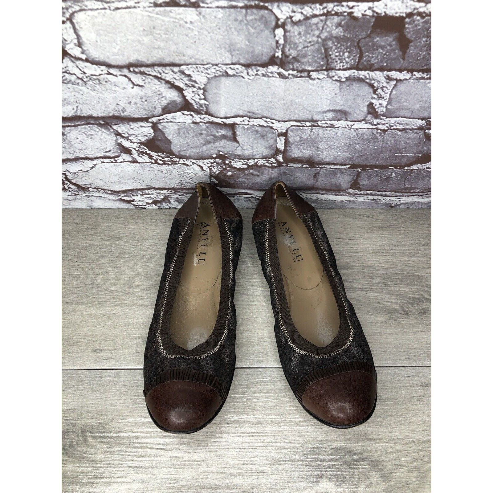 Other Anyi Lu Cate Brown Metallic Flecked Suede Leather Cap Toe Ba Size US 10 / IT 40 - 2 Thumbnail