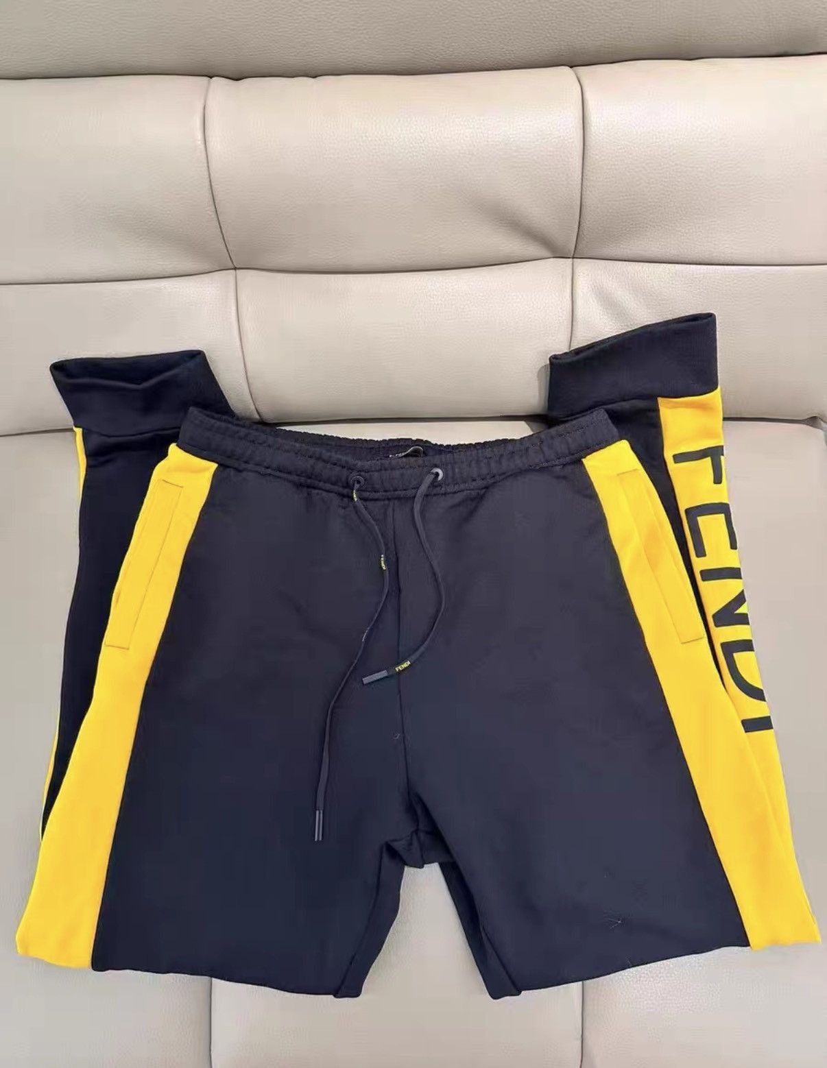 Fendi Black Athletic Shorts with Yellow Side Stripes Size US 36 / EU 52 - 1 Thumbnail