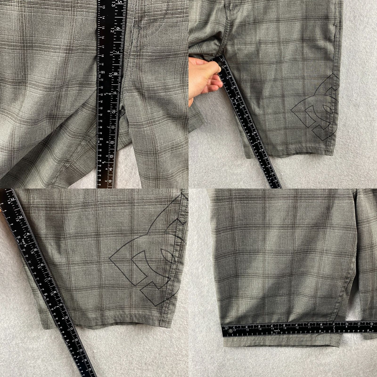 Vintage DC Shorts Mens 28 Gray Plaid Chino Embroidered Logo Zip Pockets Casual Comfort Size US 28 / EU 44 - 8 Thumbnail
