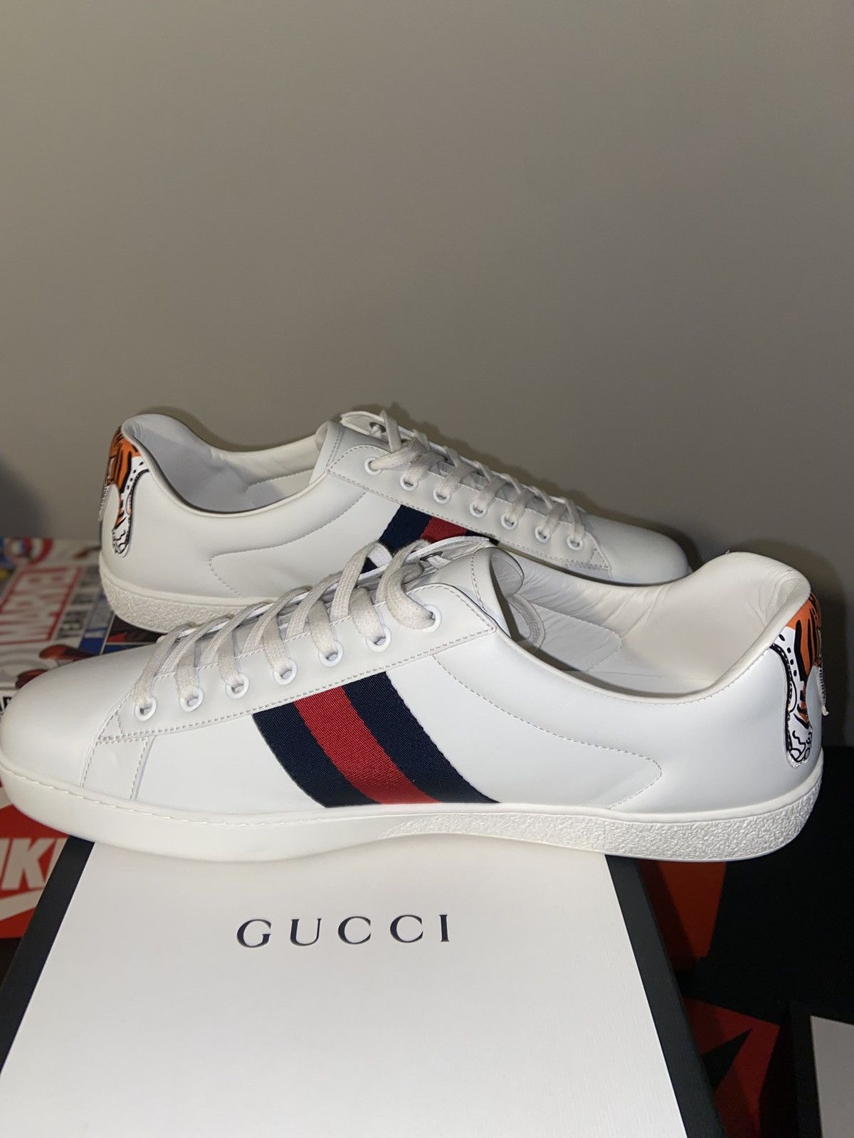 Gucci Gucci Ace GG Monogram Sneakers Red/Blue Web Stripe Size US 12 / EU 45 - 10 Thumbnail