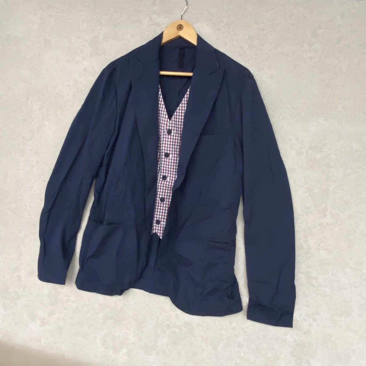 Other Vintage Navy Blue Blazer With Pink Checkered Lining Size L Size L / US 10 / IT 46 - 2 Thumbnail