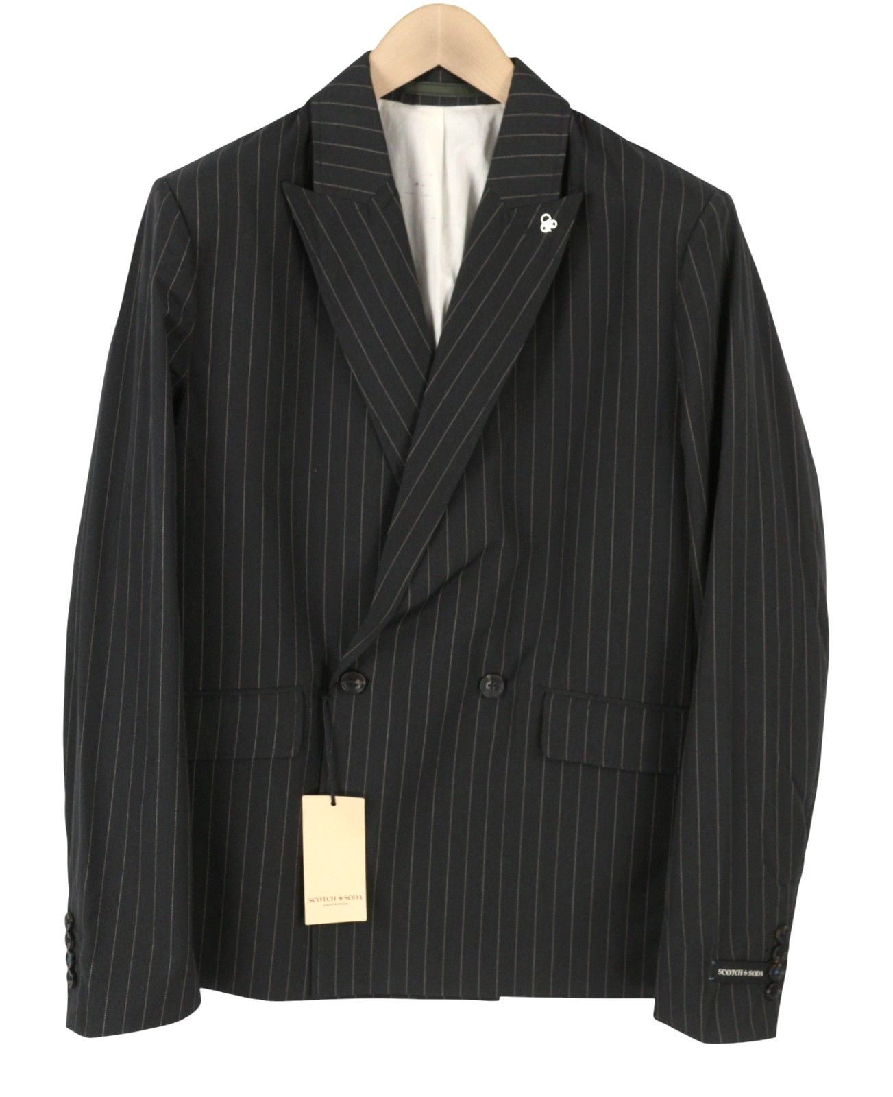Scotch & Soda M Grey Melange Pinstripe Double-Breasted Blazer 88533 Size 38R - 1 Thumbnail
