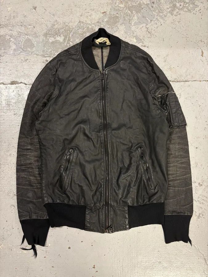 Giorgio Brato 2000s Giorgio Brato Black Faded Distressed Leather Bomber Jacket Size US M / EU 48-50 / 2 - 1 Thumbnail