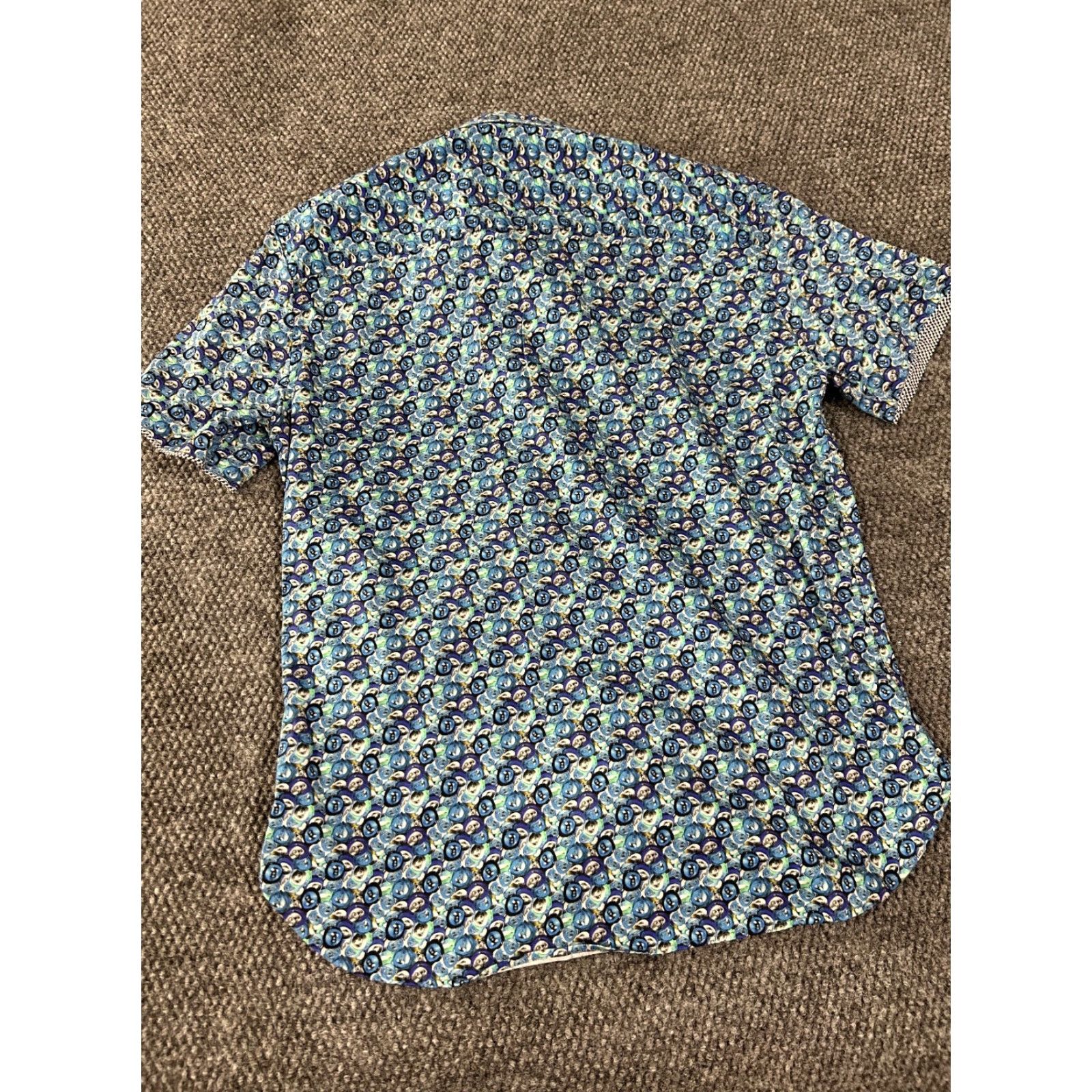 Luchiano Visconti Luchiano Visconti Blue Geometric Button-Up Shirt Mens Large Short Sleeve Collared Knit Cotton Front Button Size US L / EU 52-54 / 3 - 7 Thumbnail