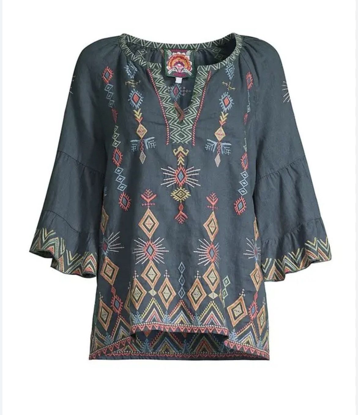 Johnny Was Johnny Was Cerise Blue Embroidered Linen Peasant Blouse Top Size M / US 6-8 / IT 42-44 - 1 Thumbnail