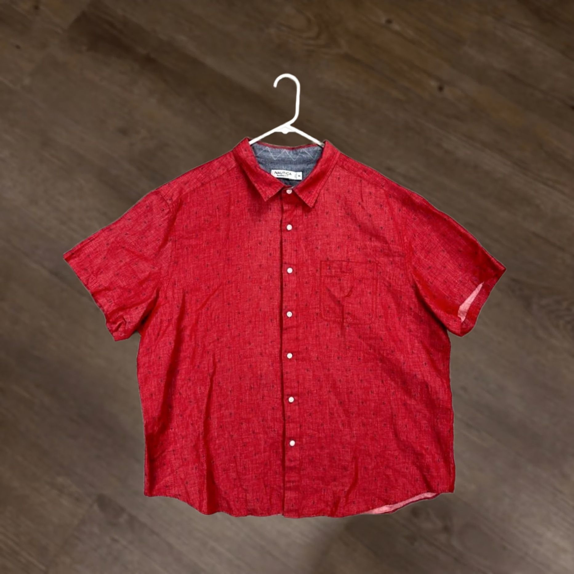 Nautica Nautica Shirt Adult 3XL Red Anchor Geometric Linen Blend Classic Button Up Mens Size US XXL / EU 58 / 5 - 1 Thumbnail