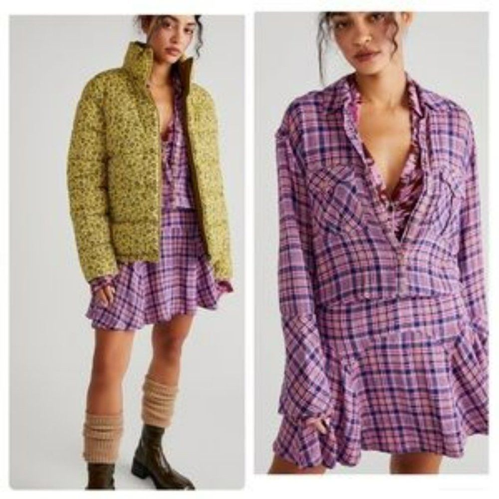 Free People NWT New Free People Milo Plaid Button Down Mini Pink Dress Size S / US 4 / IT 40 - 2 Thumbnail