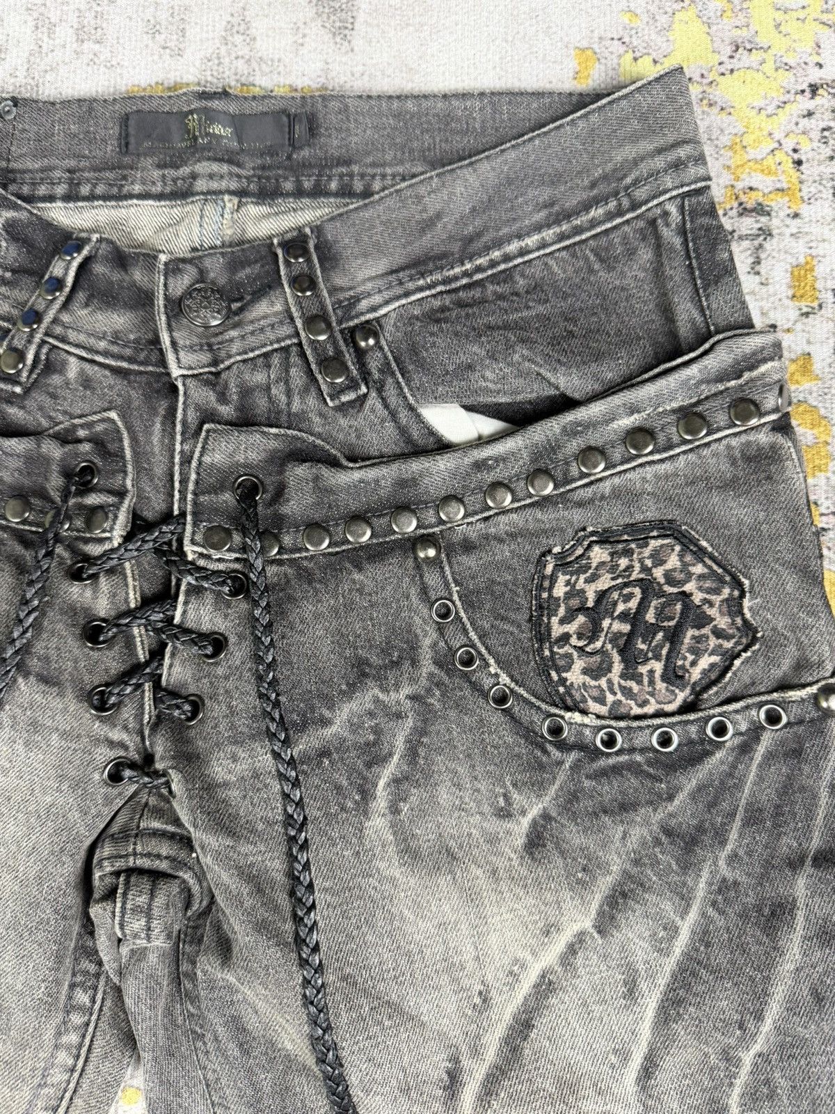 Rare Flare Midas Double Waist Lace Up Studded Mudwash Jeans