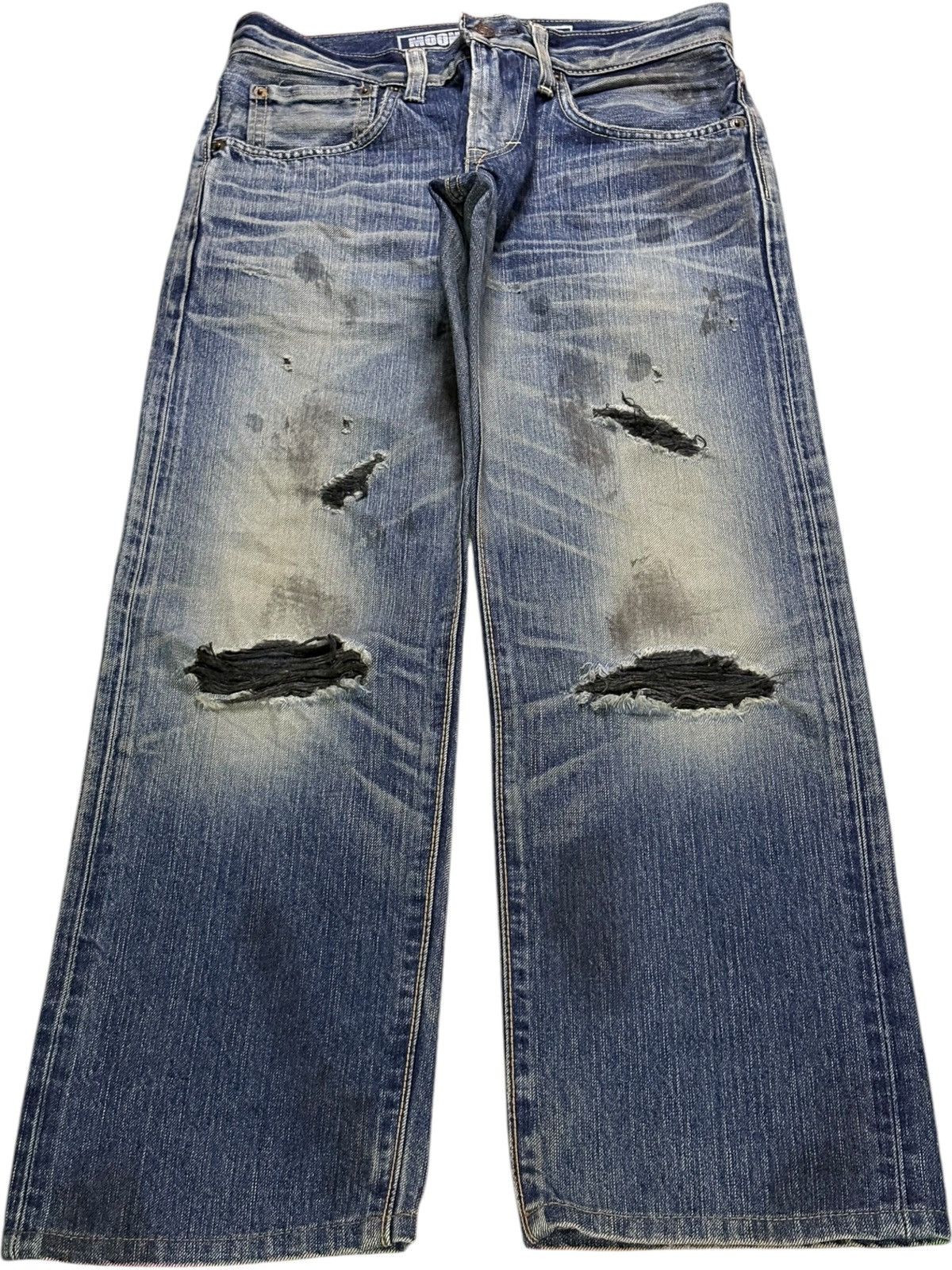 Edwin Vintage Japanese Edwin Moon Raker Mud Wash Rip Loose Jeans Size US 30 / EU 46 - 1 Thumbnail