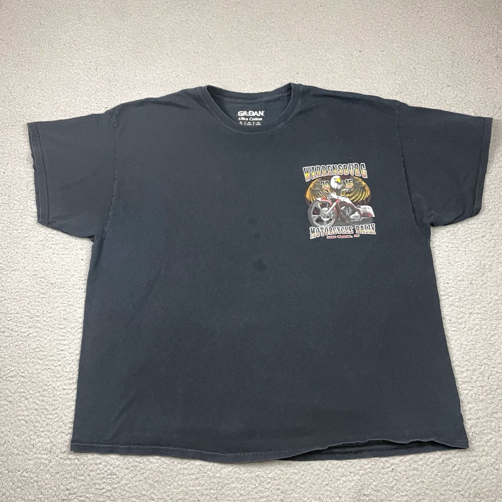 Gildan Warrensburg Motorcycle Rally T Shirt Mens 3XL Black Gildan Cotton Graphic Tee Double-Sided Logo Vintage No 0 Size US XXL / EU 58 / 5 - 3 Thumbnail
