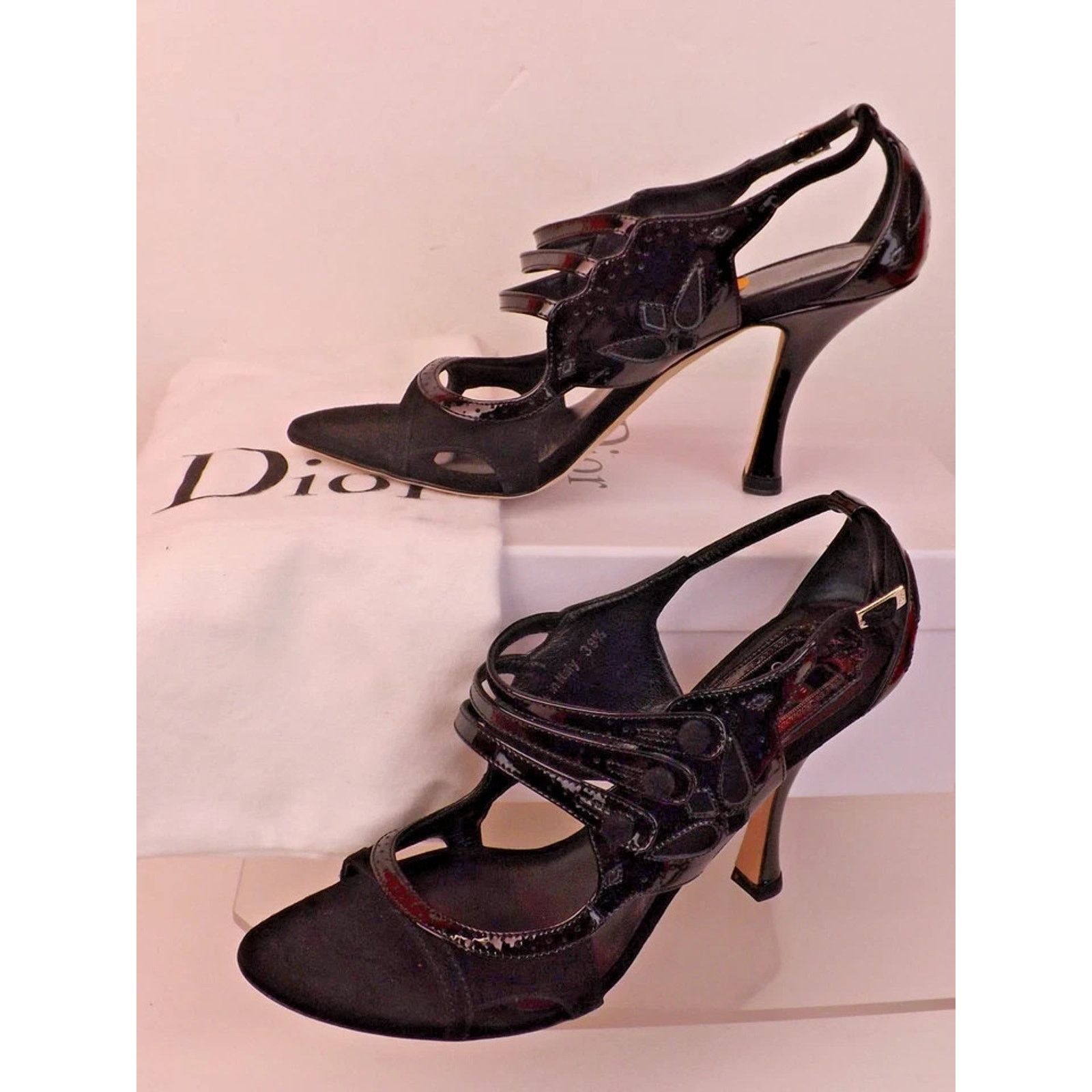 Dior DIOR BLACK PATENT LEATHER SUEDE STRAPY HEEL PUMPS SANDALS 41 Size US 11 / IT 41 - 3 Thumbnail