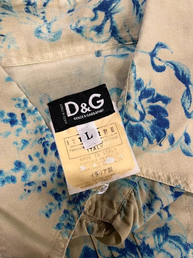 Dolce & Gabbana SS2004 Dolce & Gabbana Blue Floral Print Cream Shirt Size US L / EU 52-54 / 3 - 10 Thumbnail