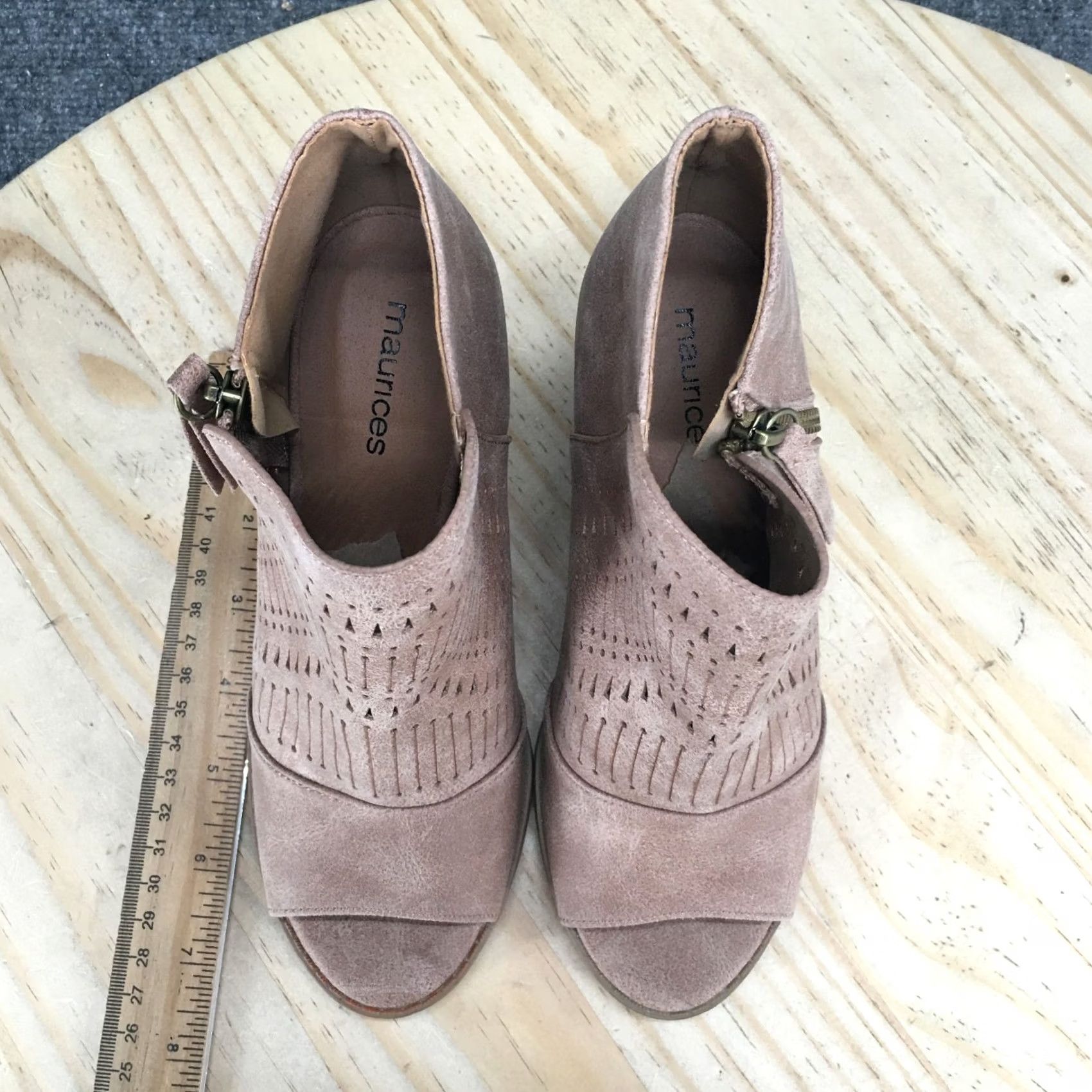 Vintage Maurices Caroline Boots Womens 5.5 Side Zip Peep Toe Bootie Light Brown Casual Heel 3" Block Shaft Ankle Faux Leather Size US 6 / IT 36 - 6 Thumbnail