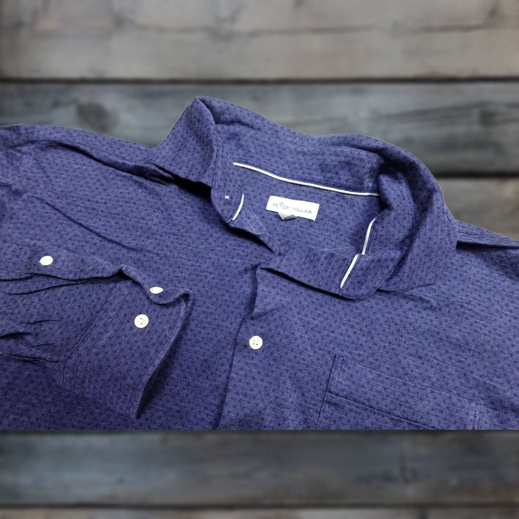 Peter Millar Peter Millar Shirt Mens XL Blue Long Sleeve Button-Front Pocket Casual Knit Geometric Size US XL / EU 56 / 4 - 1 Thumbnail