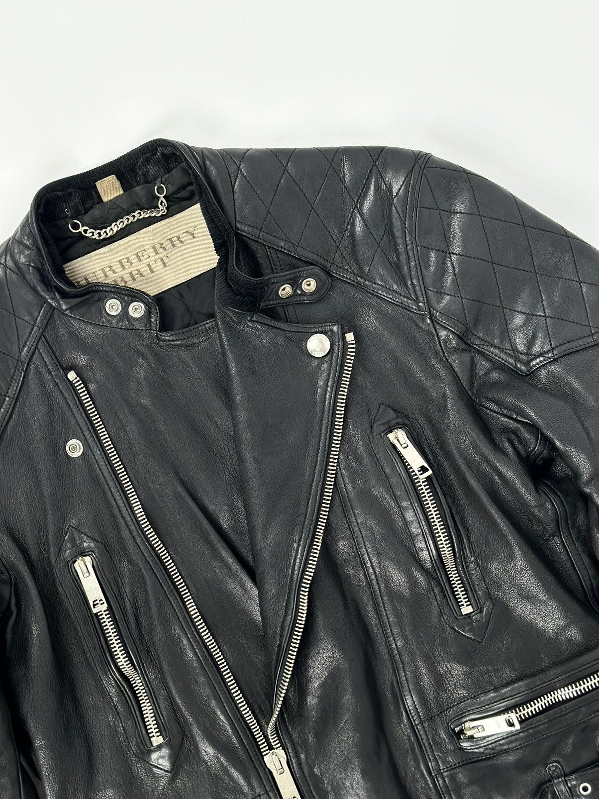 Burberry × Burberry Prorsum Burberry Brit Quilted Moto Biker Lamb Leather Jacket Size US M / EU 48-50 / 2 - 8 Thumbnail