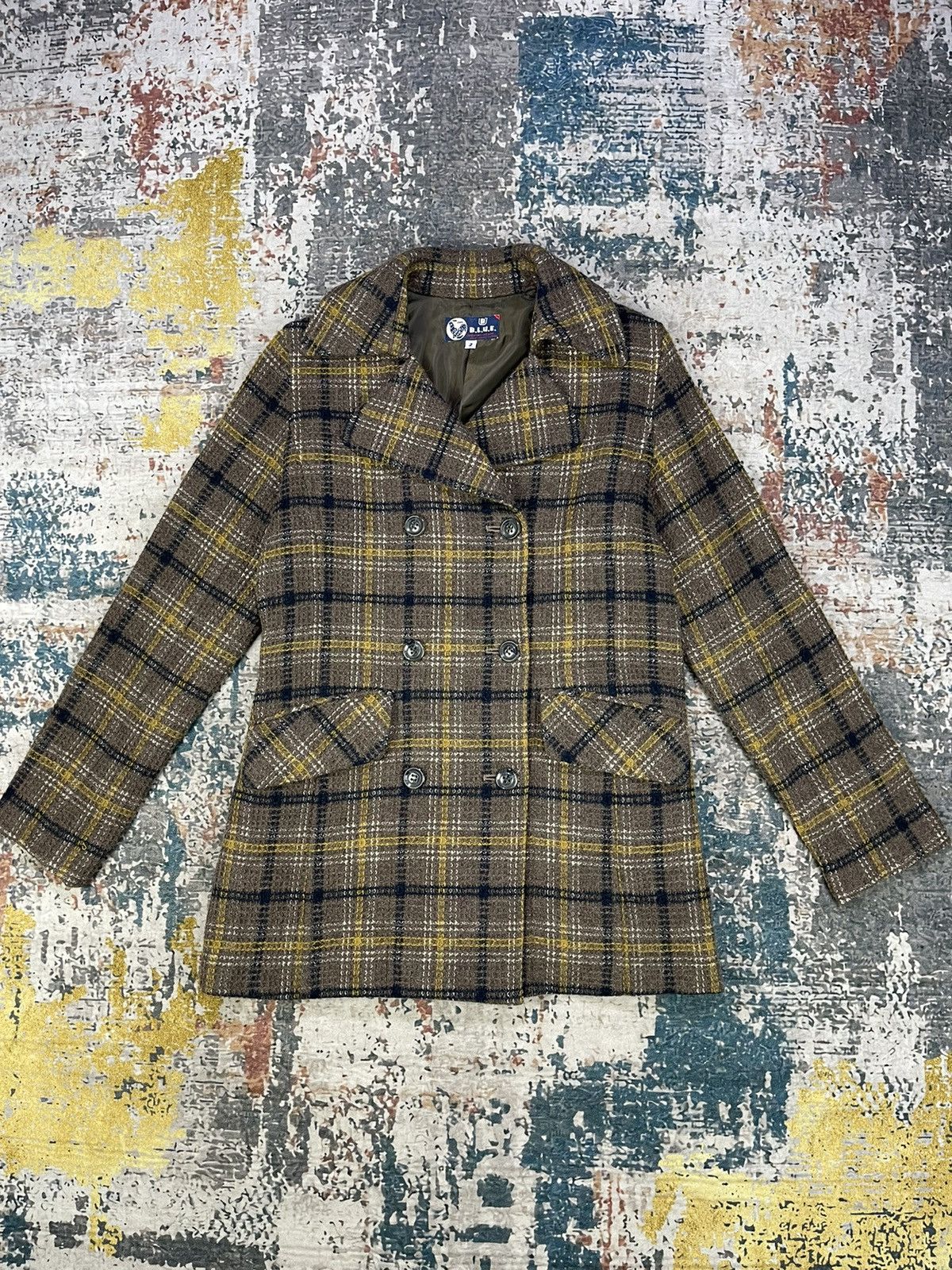 Blue Blue Japan B.L.U.E Checkered Plaid Double Breasted Coat Size XS / US 0-2 / IT 36-38 - 1 Thumbnail