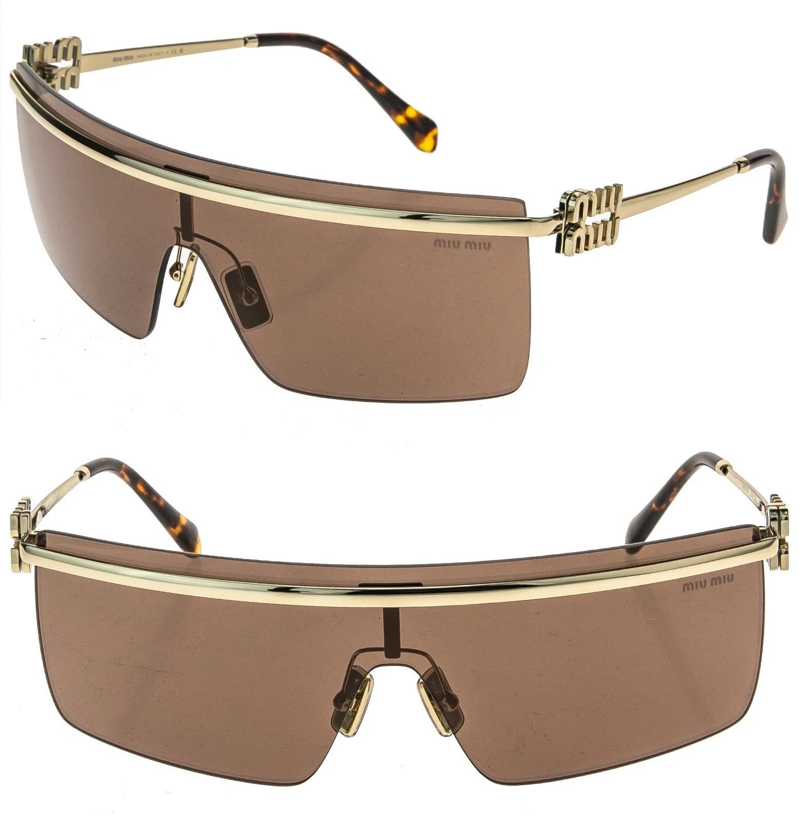 Miu Miu MIU MIU MU50ZS GLIPMSE LOGO 50Z Gold Brown Logo Mask Luxury Size ONE SIZE - 1 Thumbnail