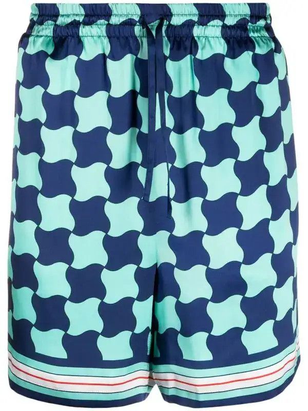 Casablanca o1mle0326 Drawstring Silk Shorts Pool Tile in Blue Size US 32 / EU 48 - 1 Thumbnail