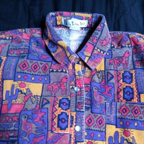 Other Vintage Please Thank You Southwest Corduroy Pearl Snap Shirt Size US L / EU 52-54 / 3 - 1 Thumbnail