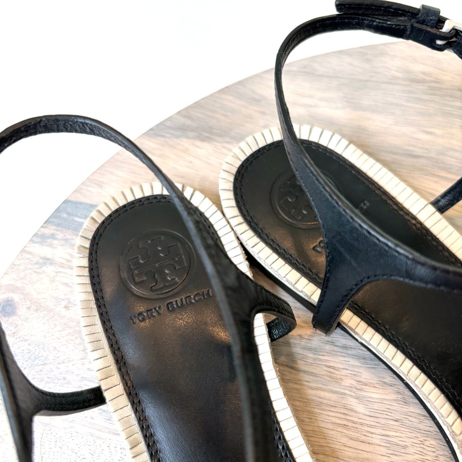 Tory Burch Tory Burch Miller Thong Black White Leather Sandals Size 7M Size US 7 / IT 37 - 7 Thumbnail