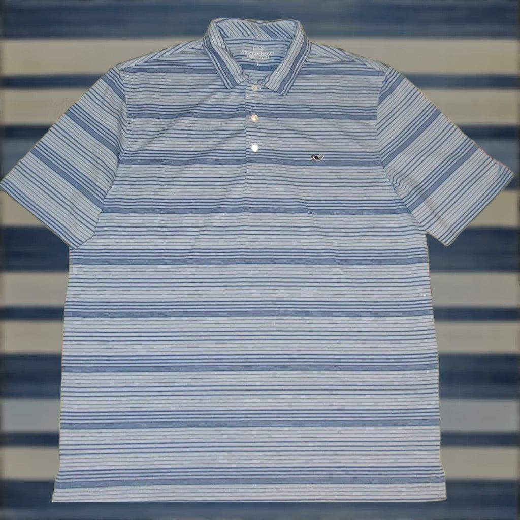 Vineyard Vines VINEYARD VINES Performance Blue Striped Short Sleeve Polo Shirt Large L Mens Polo Shirt Size US L / EU 52-54 / 3 - 1 Thumbnail