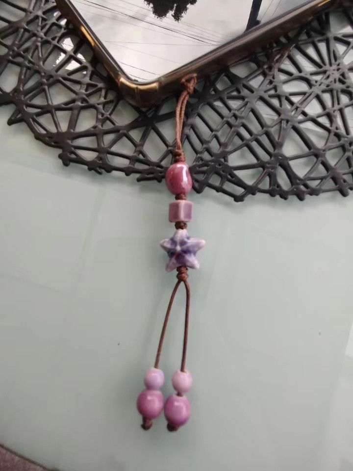 Handmade Star Ceramic Keychain Unique Bag Pendant Gift For Her Size ONE SIZE - 4 Thumbnail